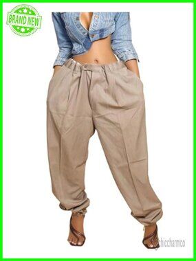Women's High Waisted Balloon Harem Pants Puffy Boho Trousers with Pockets